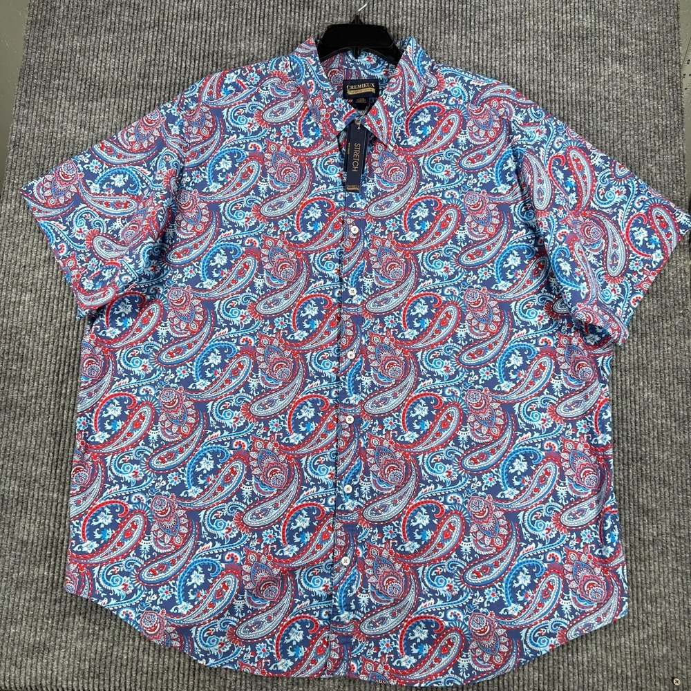 Cremieux Shirt Mens 3XB Big Blue Red Paisley Short Sleeve Button Up New 3